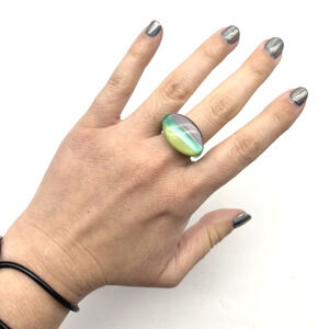 Vintage 90s Y2K Acrylic Pearlescent Green Purple Striped Arched Dome Ring Size 7